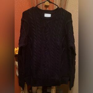 New-ASOS DESIGN heavyweight cable knit crew neck sweater in black